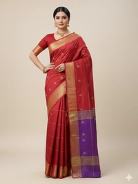 SKU1037 | Exclusive Indian Soft Bishnupuri Katan Silk Saree | Kolakhetra Saree | All Over Chain Motif - Dry Wash Only, Yes