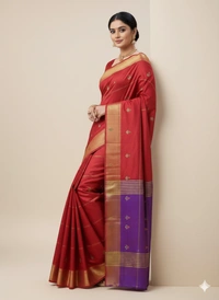 SKU1037 | Exclusive Indian Soft Bishnupuri Katan Silk Saree | Kolakhetra Saree | All Over Chain Motif - Dry Wash Only, Yes
