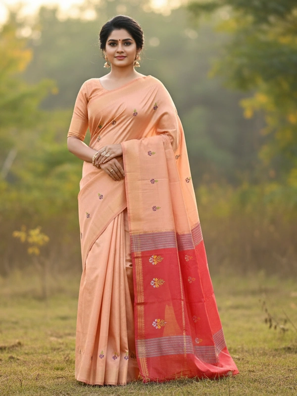 SKU1038 | Exclusive Indian Soft Bishnupuri Katan Silk Saree | Kolakhetra Saree | All Over Chain Motif - Dry Wash Only, Yes