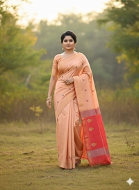 SKU1038 | Exclusive Indian Soft Bishnupuri Katan Silk Saree | Kolakhetra Saree | All Over Chain Motif - Dry Wash Only, Yes