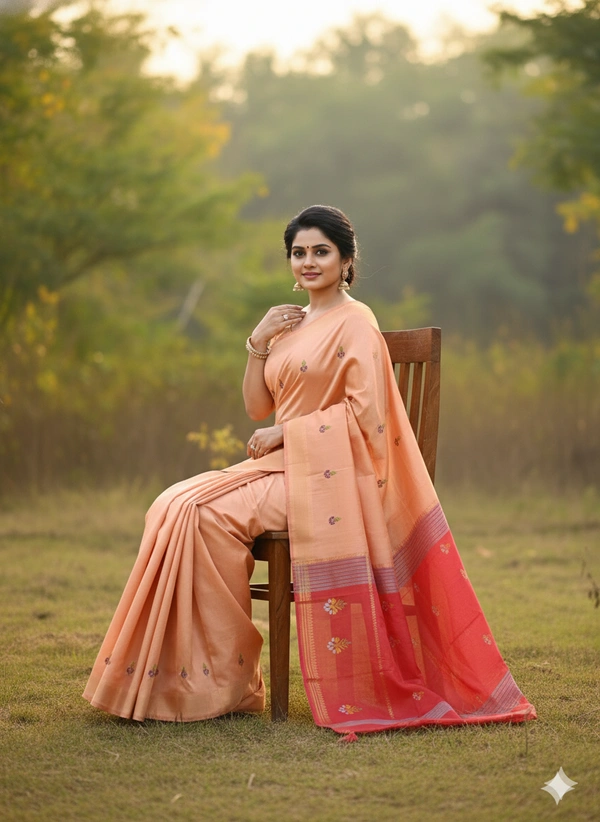 SKU1038 | Exclusive Indian Soft Bishnupuri Katan Silk Saree | Kolakhetra Saree | All Over Chain Motif - Dry Wash Only, Yes