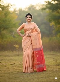 SKU1038 | Exclusive Indian Soft Bishnupuri Katan Silk Saree | Kolakhetra Saree | All Over Chain Motif - Dry Wash Only, Yes