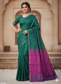 SKU1039 | Exclusive Indian Soft Bishnupuri Katan Silk Saree | Kolakhetra Saree | All Over Chain Motif - Dry Wash Only, Yes