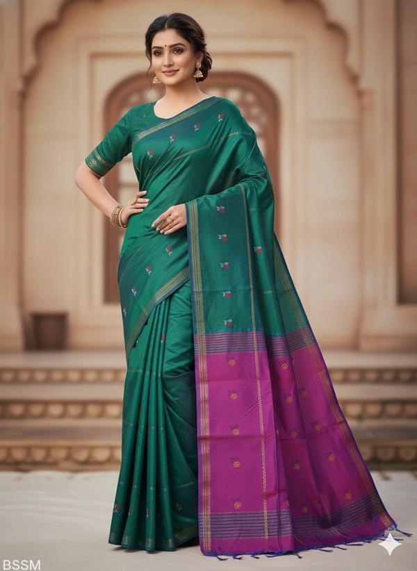 SKU1039 | Exclusive Indian Soft Bishnupuri Katan Silk Saree | Kolakhetra Saree | All Over Chain Motif - Dry Wash Only, Yes