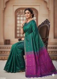 SKU1039 | Exclusive Indian Soft Bishnupuri Katan Silk Saree | Kolakhetra Saree | All Over Chain Motif - Dry Wash Only, Yes