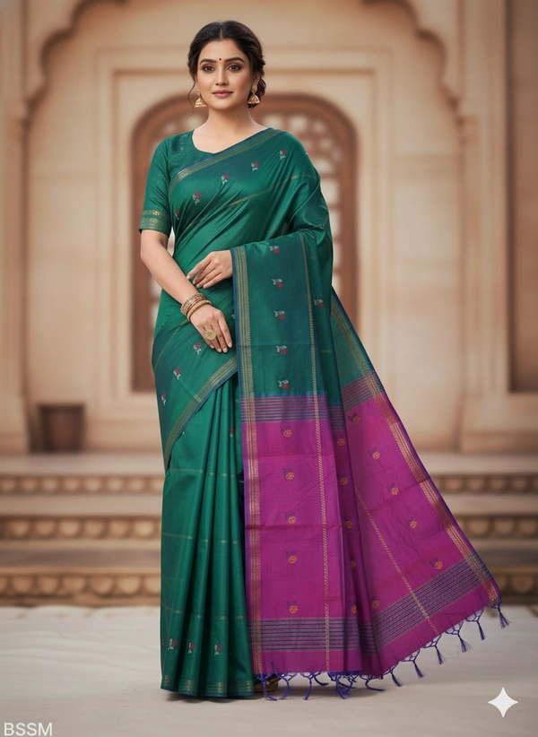 SKU1039 | Exclusive Indian Soft Bishnupuri Katan Silk Saree | Kolakhetra Saree | All Over Chain Motif - Dry Wash Only, Yes