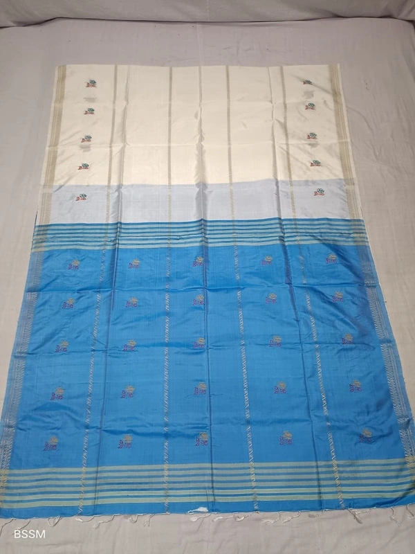 SKU1040 | Exclusive Indian Soft Bishnupuri Katan Silk Saree | Kolakhetra Saree | All Over Chain Motif - Dry Wash Only, Yes