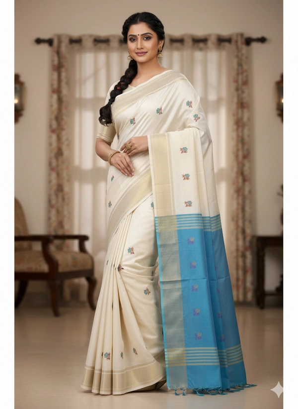 SKU1040 | Exclusive Indian Soft Bishnupuri Katan Silk Saree | Kolakhetra Saree | All Over Chain Motif - Dry Wash Only, Yes
