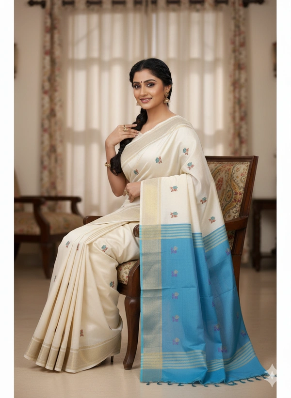 SKU1040 | Exclusive Indian Soft Bishnupuri Katan Silk Saree | Kolakhetra Saree | All Over Chain Motif - Dry Wash Only, Yes
