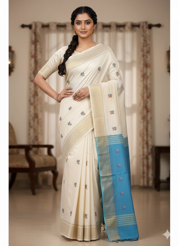 SKU1040 | Exclusive Indian Soft Bishnupuri Katan Silk Saree | Kolakhetra Saree | All Over Chain Motif - Dry Wash Only, Yes
