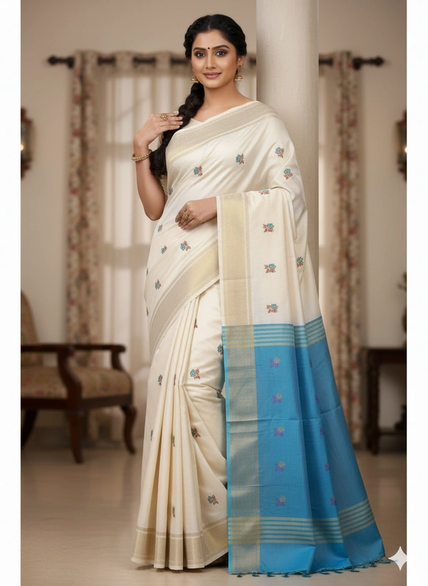 SKU1040 | Exclusive Indian Soft Bishnupuri Katan Silk Saree | Kolakhetra Saree | All Over Chain Motif - Dry Wash Only, Yes