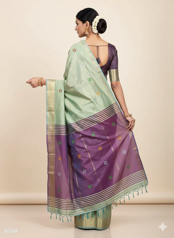 SKU1041 | Exclusive Indian Soft Bishnupuri Katan Silk Saree | Kolakhetra Saree | All Over Chain Motif - Dry Wash Only, Yes
