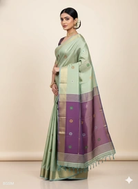SKU1041 | Exclusive Indian Soft Bishnupuri Katan Silk Saree | Kolakhetra Saree | All Over Chain Motif - Dry Wash Only, Yes
