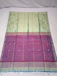 SKU1041 | Exclusive Indian Soft Bishnupuri Katan Silk Saree | Kolakhetra Saree | All Over Chain Motif - Dry Wash Only, Yes
