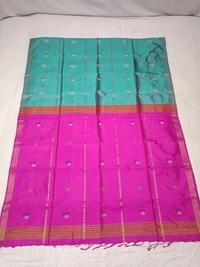SKU1042 | Exclusive Indian Soft Bishnupuri Katan Silk Saree | Kolakhetra Saree | All Over Chain Motif - Dry Wash Only, Yes