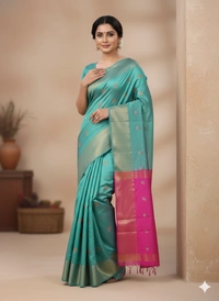 SKU1042 | Exclusive Indian Soft Bishnupuri Katan Silk Saree | Kolakhetra Saree | All Over Chain Motif - Dry Wash Only, Yes