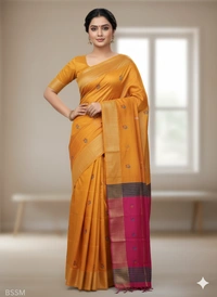 SKU1043 | Exclusive Indian Soft Bishnupuri Katan Silk Saree | Kolakhetra Saree | All Over Chain Motif - Dry Wash Only, Yes