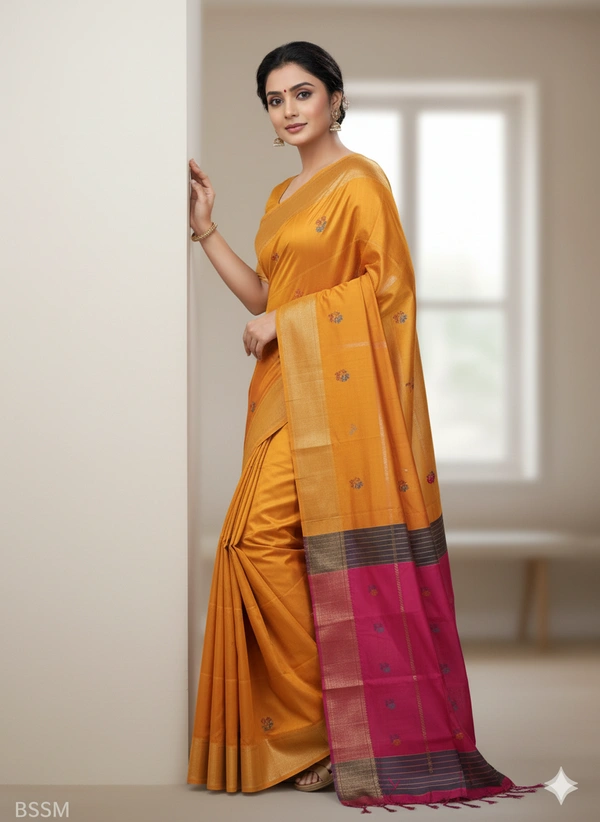SKU1043 | Exclusive Indian Soft Bishnupuri Katan Silk Saree | Kolakhetra Saree | All Over Chain Motif - Dry Wash Only, Yes
