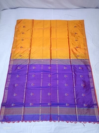 SKU1044 | Exclusive Indian Soft Bishnupuri Katan Silk Saree | Kolakhetra Saree | All Over Chain Motif - Dry Wash Only, Yes