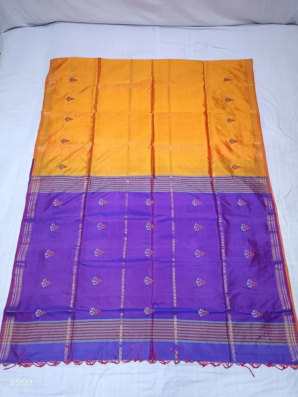 SKU1044 | Exclusive Indian Soft Bishnupuri Katan Silk Saree | Kolakhetra Saree | All Over Chain Motif - Dry Wash Only, Yes