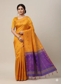 SKU1044 | Exclusive Indian Soft Bishnupuri Katan Silk Saree | Kolakhetra Saree | All Over Chain Motif - Dry Wash Only, Yes