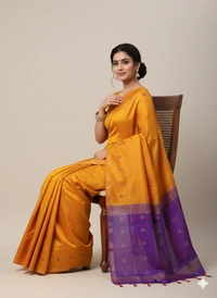 SKU1044 | Exclusive Indian Soft Bishnupuri Katan Silk Saree | Kolakhetra Saree | All Over Chain Motif - Dry Wash Only, Yes