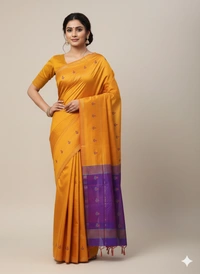 SKU1044 | Exclusive Indian Soft Bishnupuri Katan Silk Saree | Kolakhetra Saree | All Over Chain Motif - Dry Wash Only, Yes