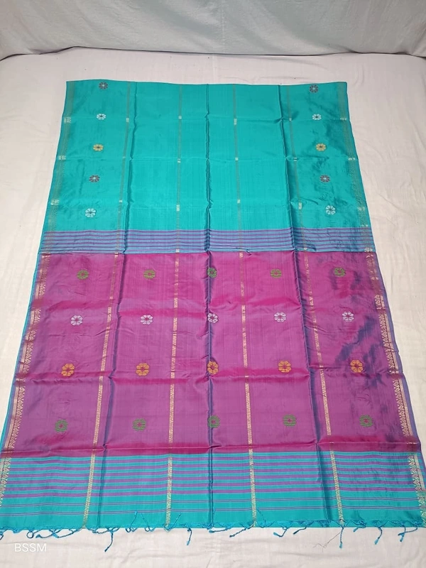 SKU1045 | Exclusive Indian Soft Bishnupuri Katan Silk Saree | Kolakhetra Saree | All Over Chain Motif - Dry Wash Only, Yes