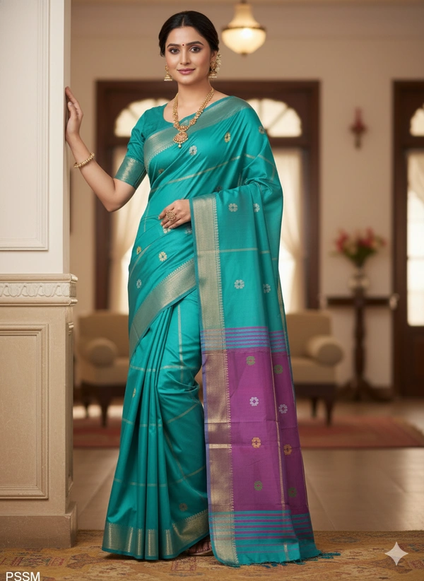 SKU1045 | Exclusive Indian Soft Bishnupuri Katan Silk Saree | Kolakhetra Saree | All Over Chain Motif - Dry Wash Only, Yes