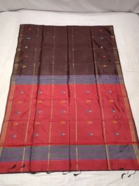 SKU1046 | Exclusive Indian Soft Bishnupuri Katan Silk Saree | Kolakhetra Saree | All Over Chain Motif - Dry Wash Only, Yes