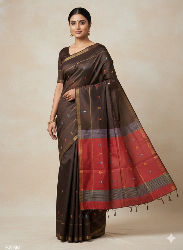 SKU1046 | Exclusive Indian Soft Bishnupuri Katan Silk Saree | Kolakhetra Saree | All Over Chain Motif - Dry Wash Only, Yes