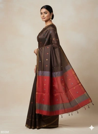 SKU1046 | Exclusive Indian Soft Bishnupuri Katan Silk Saree | Kolakhetra Saree | All Over Chain Motif - Dry Wash Only, Yes