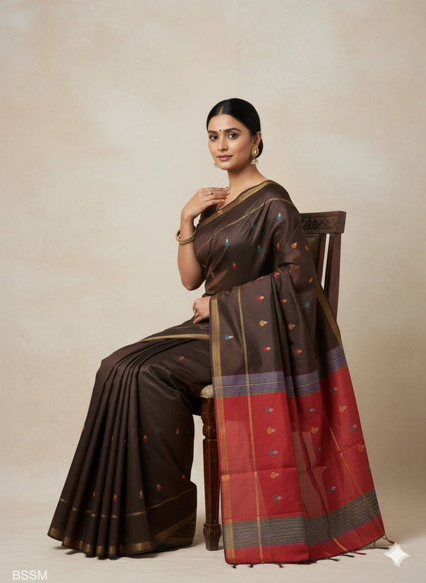 SKU1046 | Exclusive Indian Soft Bishnupuri Katan Silk Saree | Kolakhetra Saree | All Over Chain Motif - Dry Wash Only, Yes