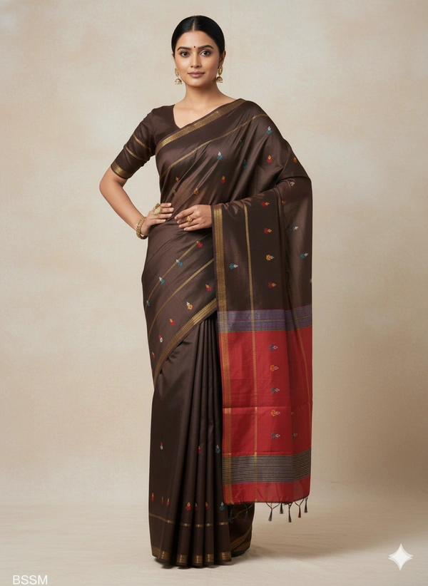 SKU1046 | Exclusive Indian Soft Bishnupuri Katan Silk Saree | Kolakhetra Saree | All Over Chain Motif - Dry Wash Only, Yes