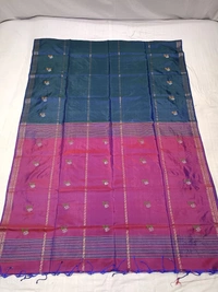 SKU1047 | Exclusive Indian Soft Bishnupuri Katan Silk Saree | Kolakhetra Saree | All Over Chain Motif - Dry Wash Only, Yes