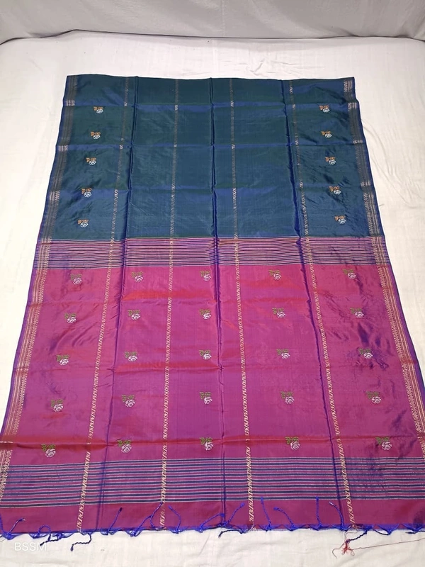 SKU1047 | Exclusive Indian Soft Bishnupuri Katan Silk Saree | Kolakhetra Saree | All Over Chain Motif - Dry Wash Only, Yes