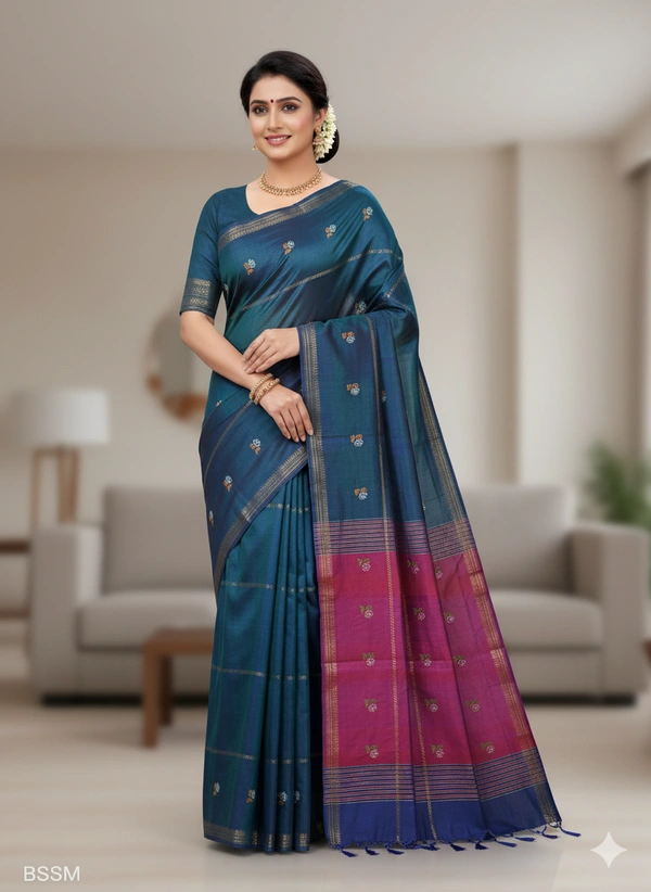 SKU1047 | Exclusive Indian Soft Bishnupuri Katan Silk Saree | Kolakhetra Saree | All Over Chain Motif - Dry Wash Only, Yes