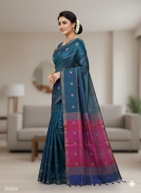 SKU1047 | Exclusive Indian Soft Bishnupuri Katan Silk Saree | Kolakhetra Saree | All Over Chain Motif - Dry Wash Only, Yes