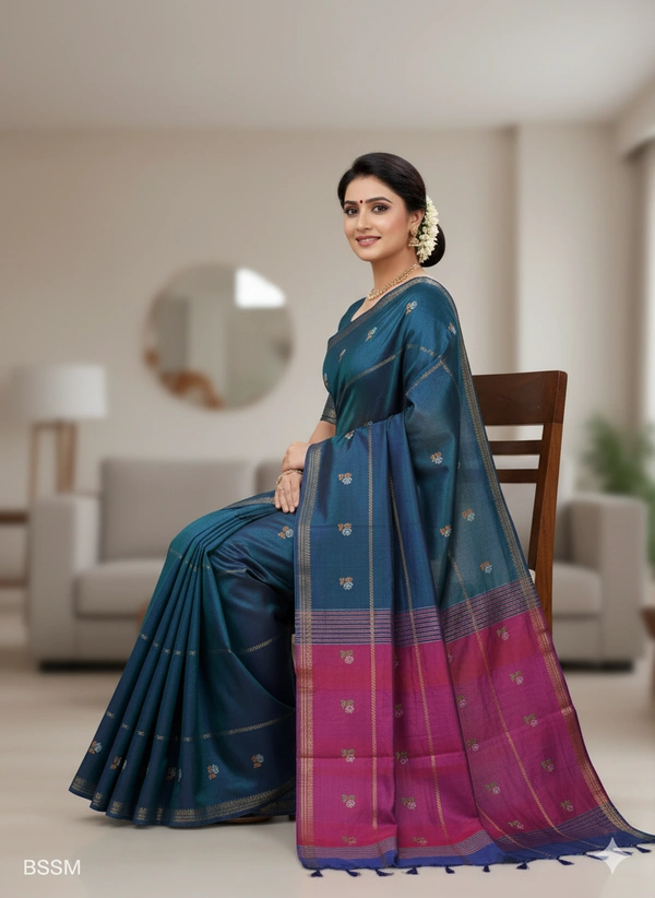 SKU1047 | Exclusive Indian Soft Bishnupuri Katan Silk Saree | Kolakhetra Saree | All Over Chain Motif - Dry Wash Only, Yes