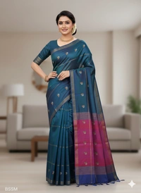 SKU1047 | Exclusive Indian Soft Bishnupuri Katan Silk Saree | Kolakhetra Saree | All Over Chain Motif - Dry Wash Only, Yes