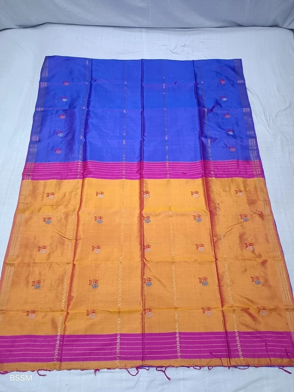 SKU1048 | Exclusive Indian Soft Bishnupuri Katan Silk Saree | Kolakhetra Saree | All Over Chain Motif - Dry Wash Only, Yes
