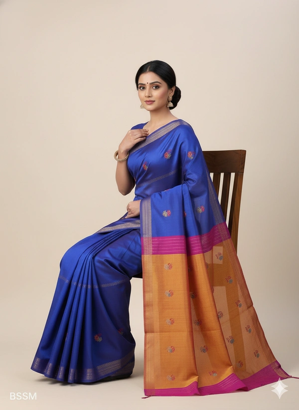 SKU1048 | Exclusive Indian Soft Bishnupuri Katan Silk Saree | Kolakhetra Saree | All Over Chain Motif - Dry Wash Only, Yes