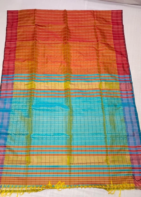 SKU0975 | Indian Soft Bishnupuri Katan Silk Saree | All body Dot Design | Premium Quality - Dry Wash Only, Yes