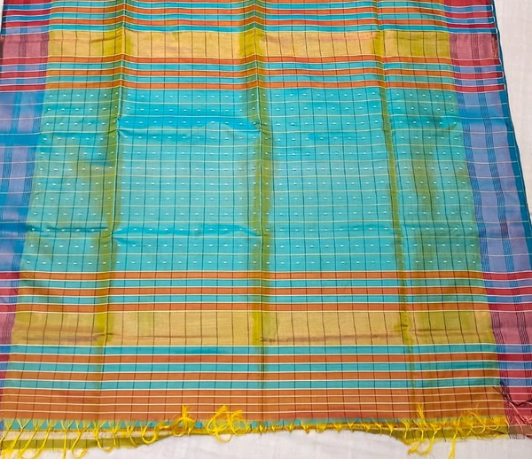 SKU0975 | Indian Soft Bishnupuri Katan Silk Saree | All body Dot Design | Premium Quality - Dry Wash Only, Yes