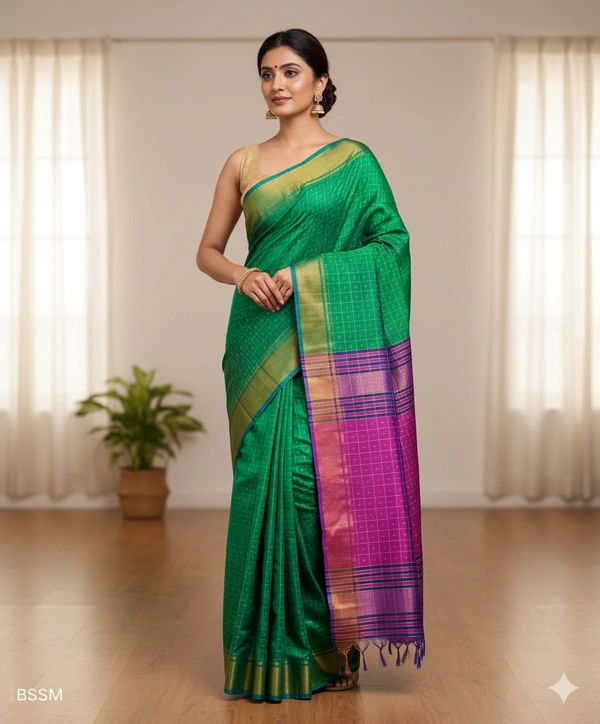 SKU0976 | Indian Soft Bishnupuri Katan Silk Saree | All body Dot Design | Premium Quality - Dry Wash Only, Yes