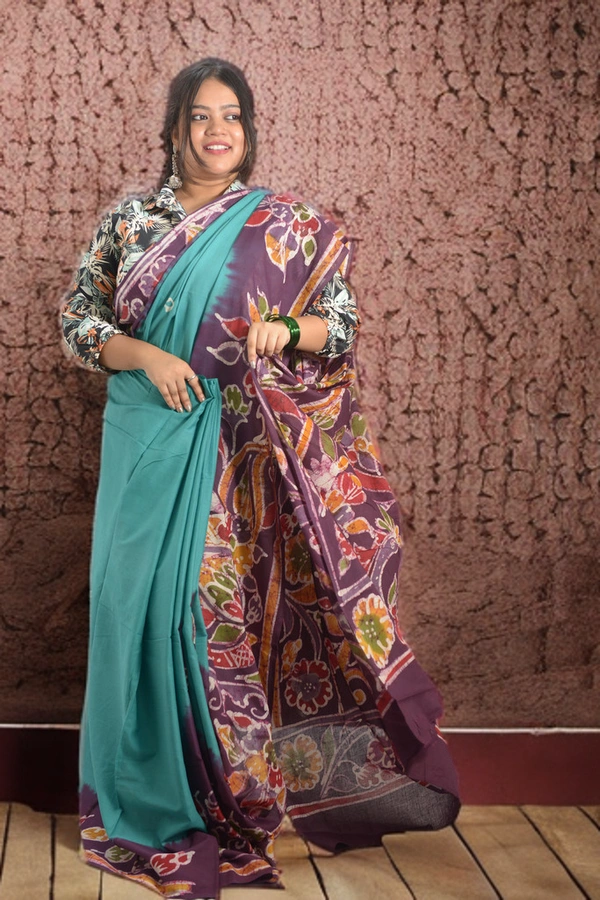 SKU0342 : Khadi Cotton Wax Batik Saree – Handcrafted, Lightweight & Breathable  - Buti / Booti, Batik Print, All, Yes