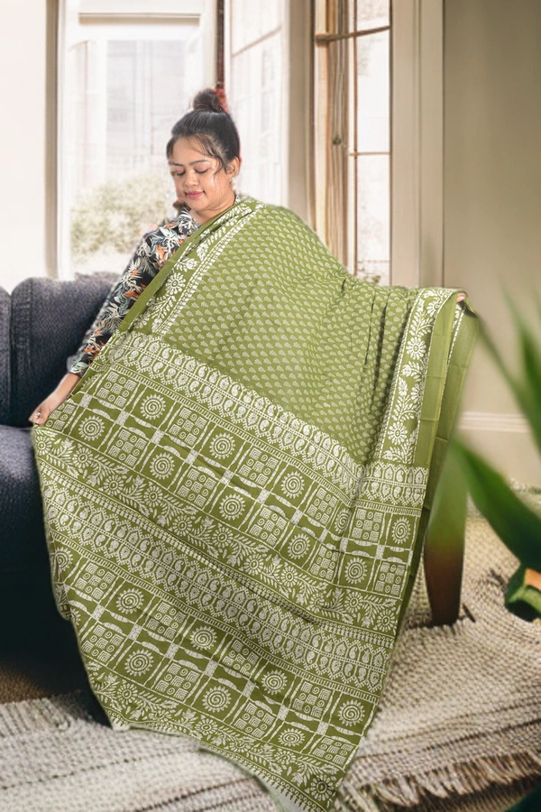 SKU0344 : Pure Khadi Cotton Saree – Handwoven, Screen Print, Lightweight & Breathable Fabric | Buti - Buti / Booti, Screen Print, All, No