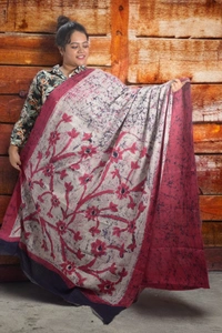 SKU0346 : Khadi Cotton Wax Batik Saree – Handcrafted, Lightweight & Breathable  - Floral, Batik Print, All, No