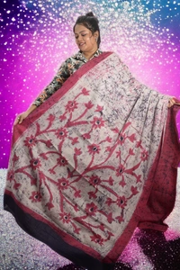 SKU0346 : Khadi Cotton Wax Batik Saree – Handcrafted, Lightweight & Breathable  - Floral, Batik Print, All, No