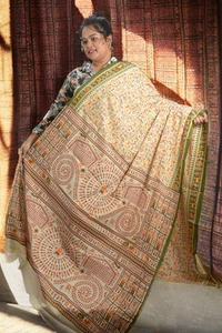 SKU0347 :  Pure Khadi Cotton Saree – Handwoven, Screen Print, Lightweight & Breathable Fabric | Madhubani - Madhubani / Warli, Screen Print, All, No